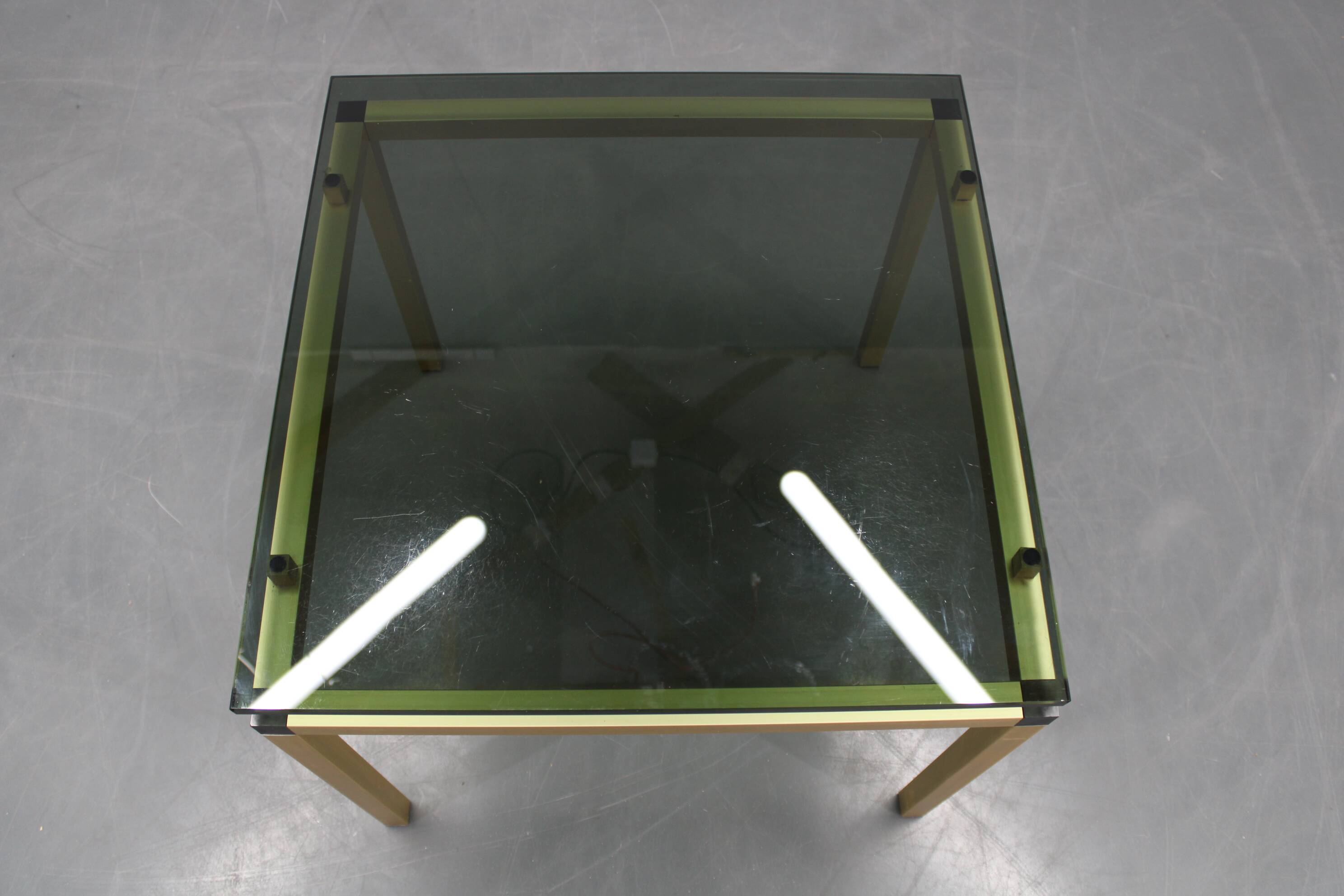 1970s Italian brass finish coffee table with smoked glass top