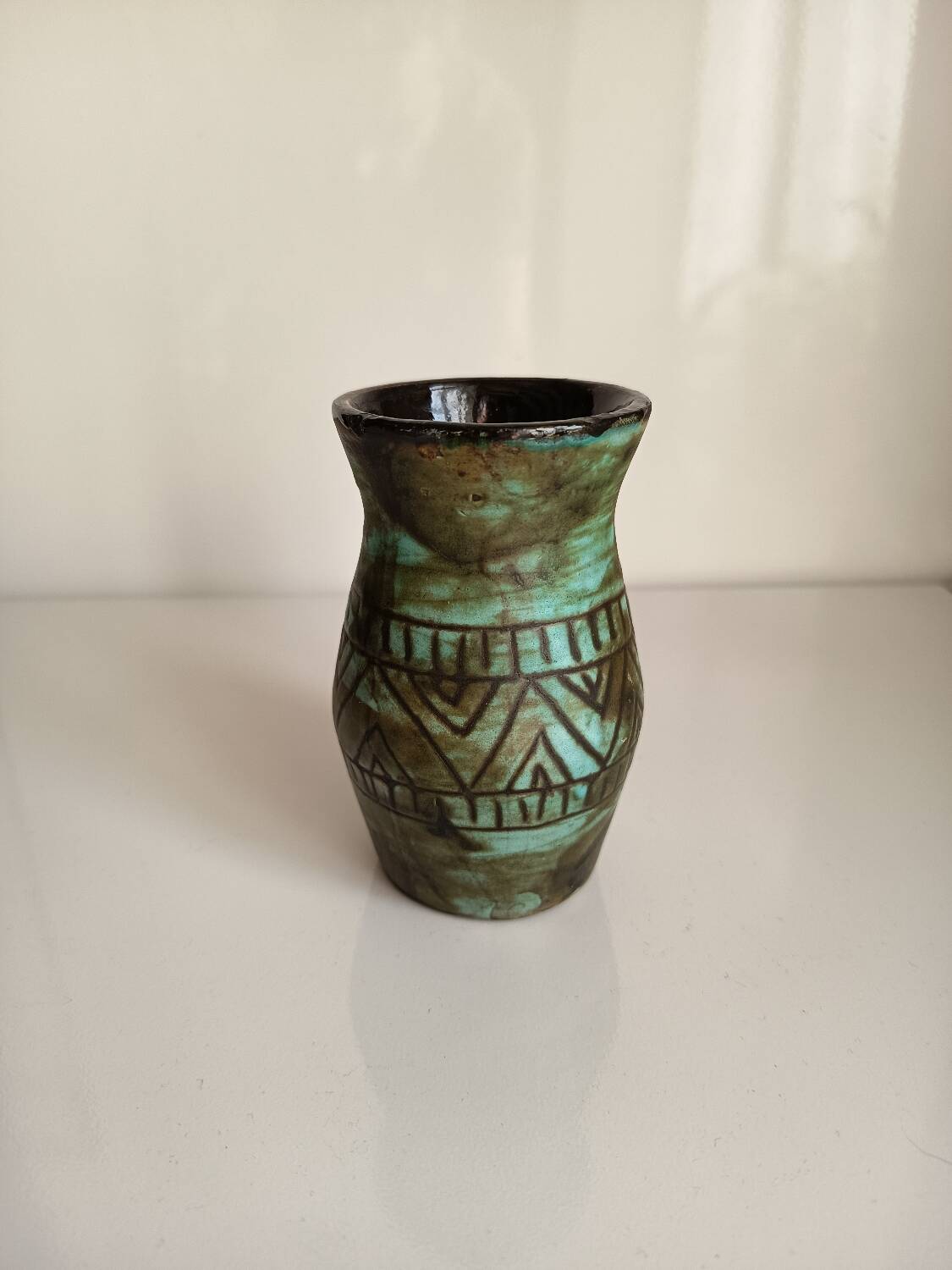 Vase Alain Maunier Vallauris 1950s 60s geometric turquoise decoration