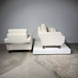 Pair of Art Deco armchairs in white bouclette