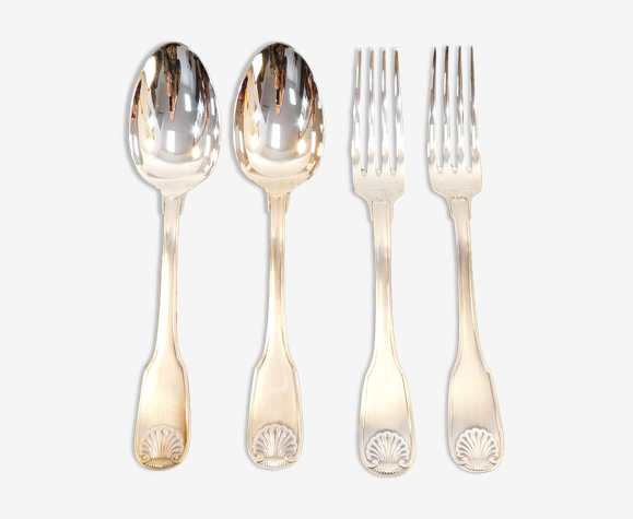 Christofle vVendome 2 grandes cuilleres et 2 grandes fourchette en metal argenté