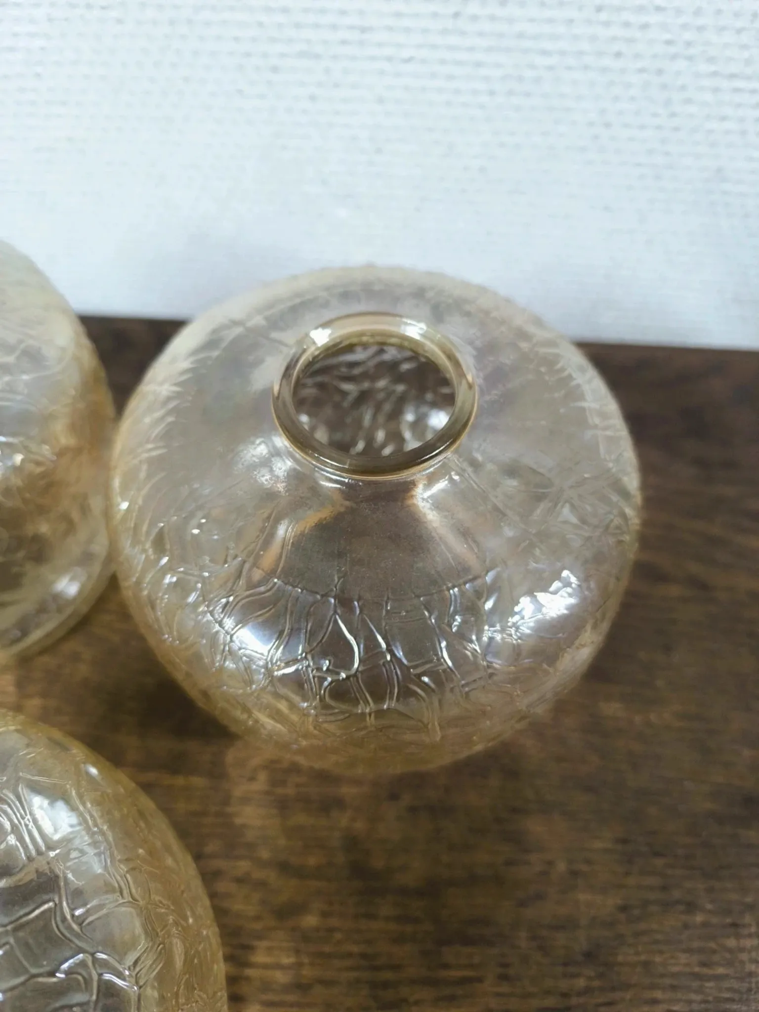 Set of 3 vintage amber textured glass globes/shades.