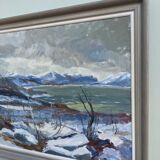 Mid 20th Century "The Mountains" Swedish Expressionist Winter Landscape Oil Painting, Framed