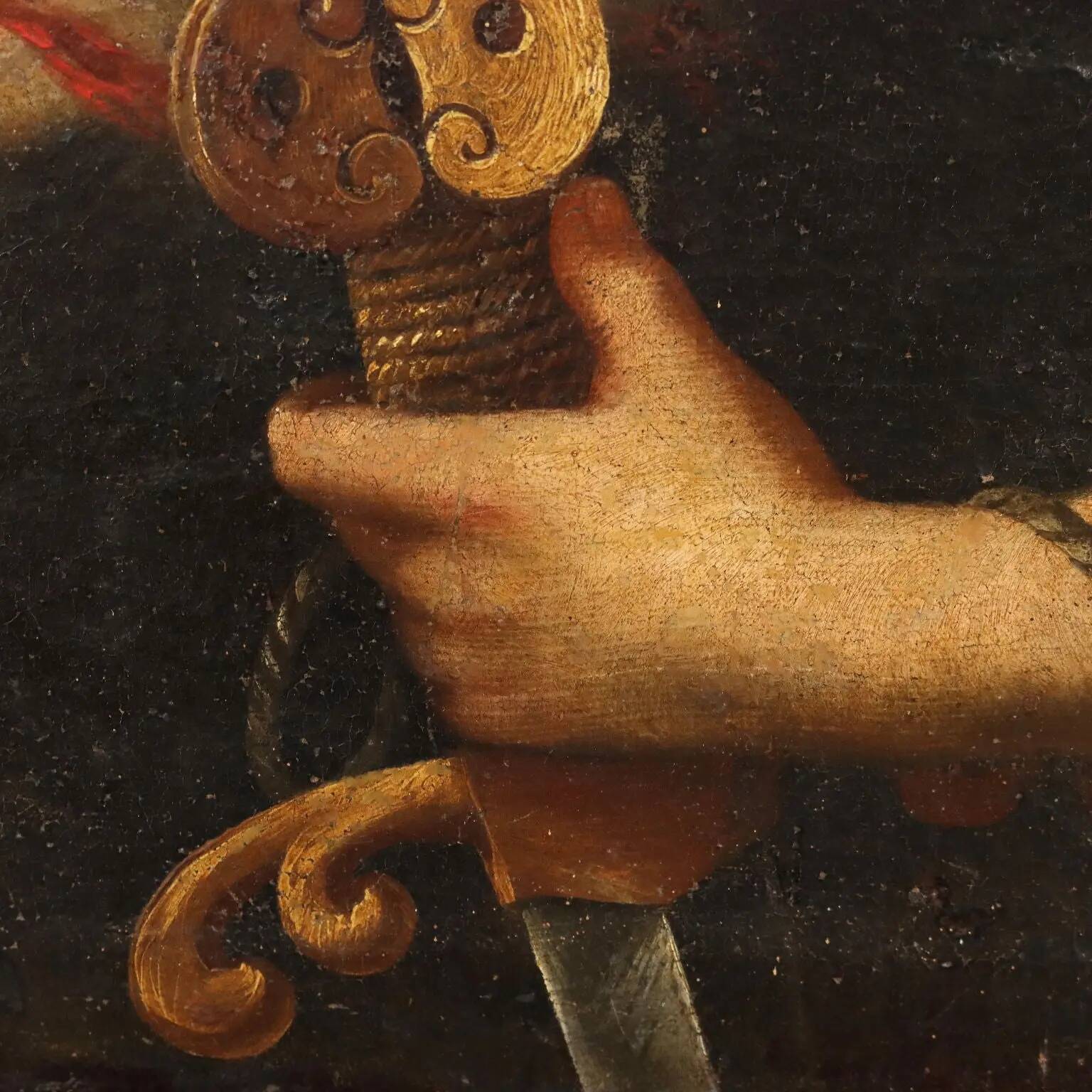 Ancient painting with a religious subject, oil on canvas, 18th century.