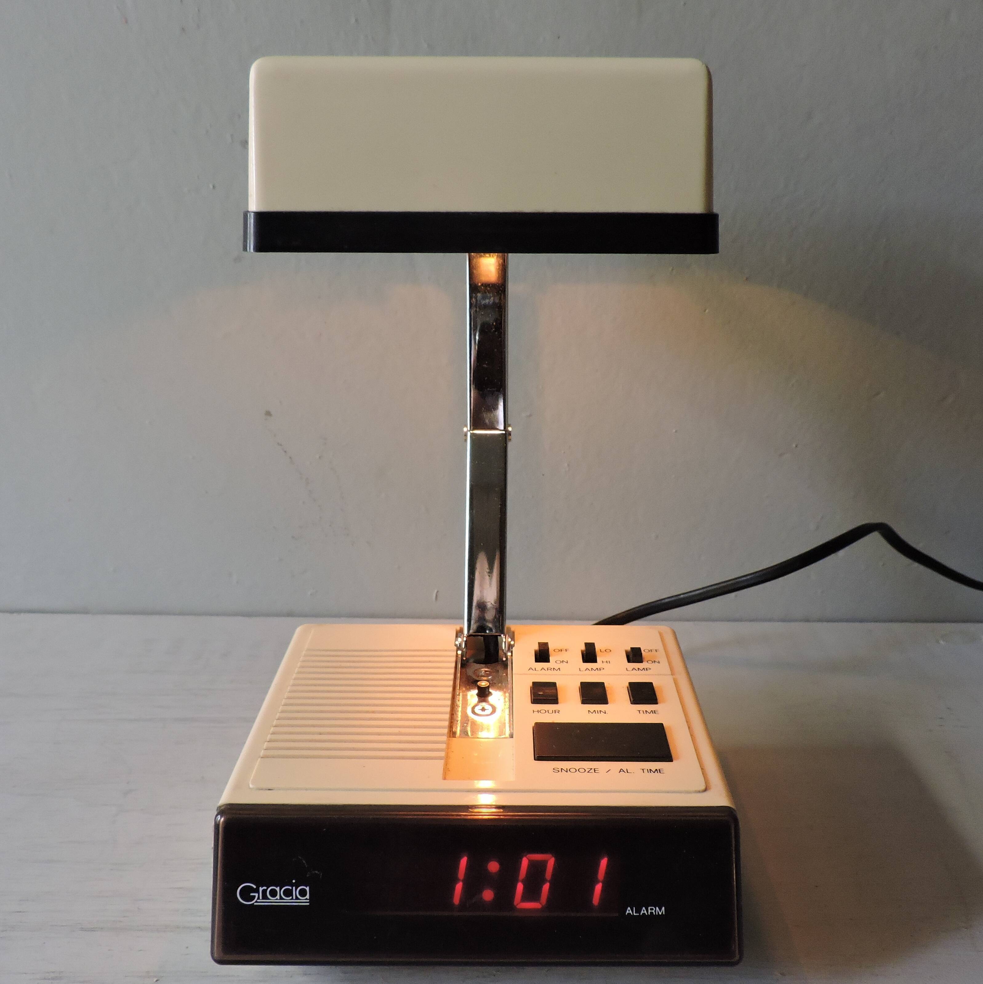 Foldable vintage alarm clock lamp Gracia 70s