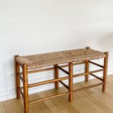 Vintage bench in wood and straw