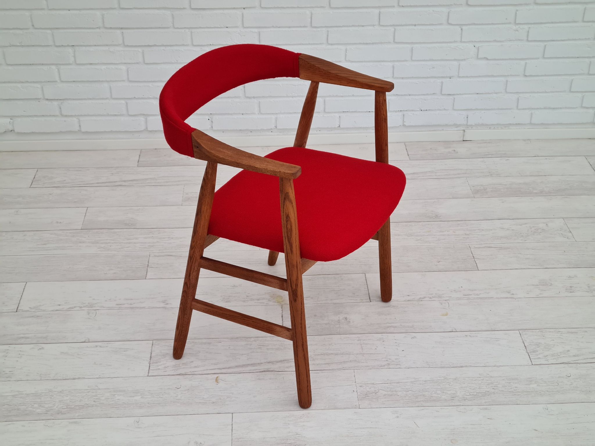 Danish armchair, 70s, reupholstered, kvadrat furniture wool, oak wood
