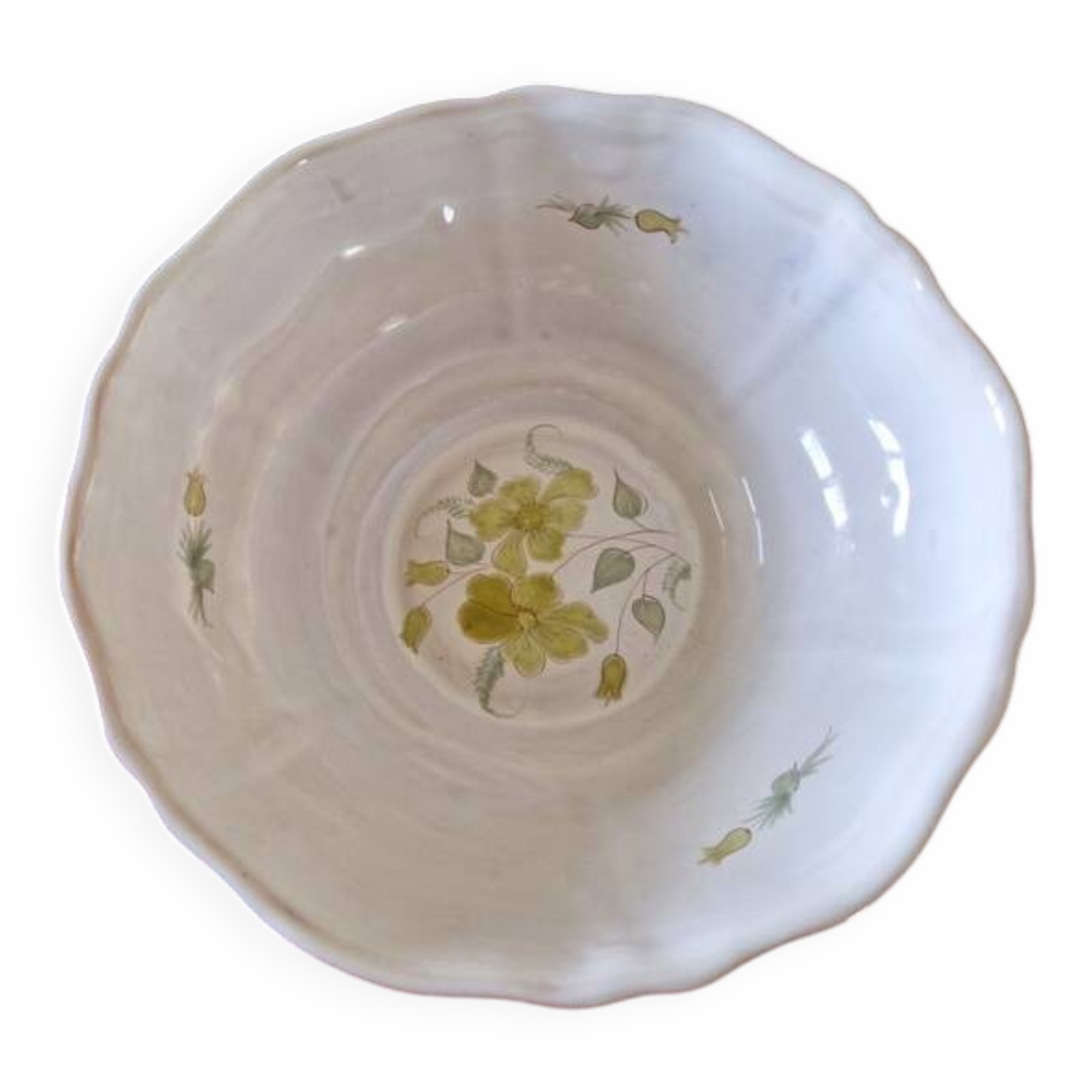 Henriot in Quimper - Glazed terracotta salad bowl with green flower decoration