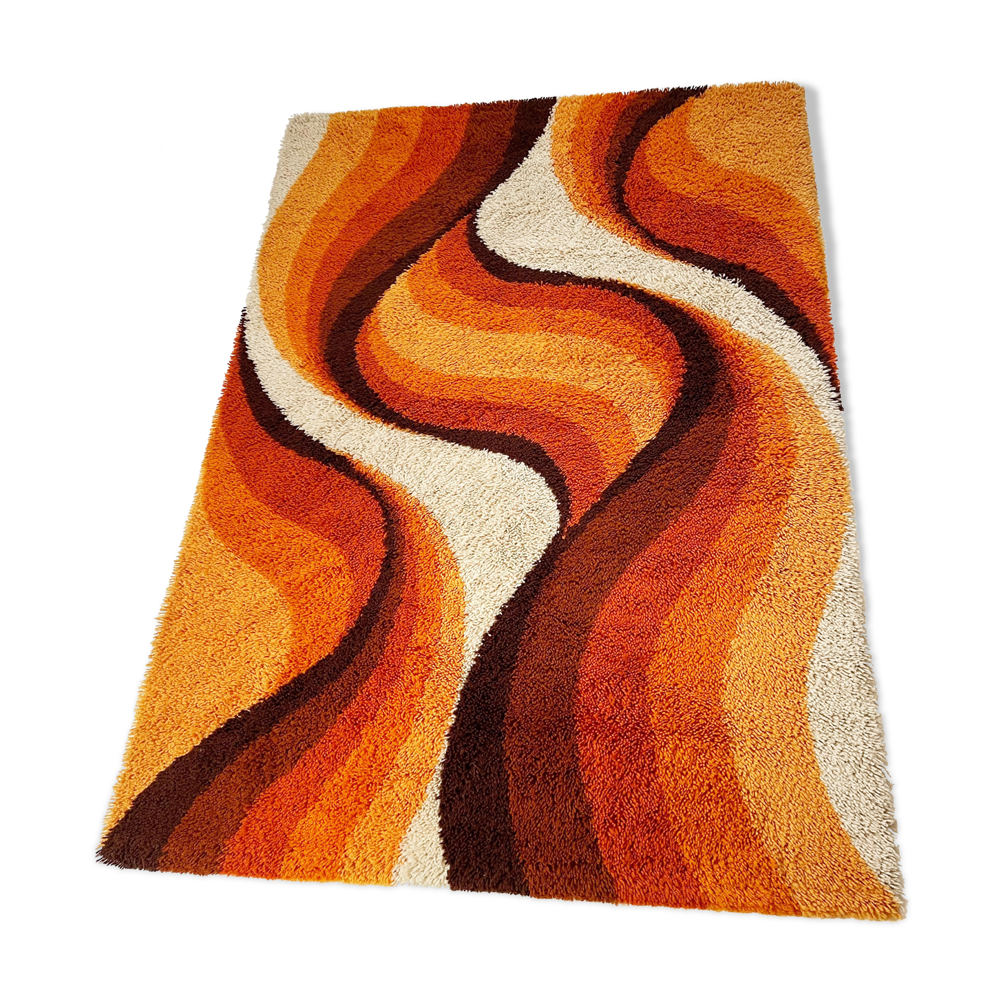 Large Psychedelic "WAVE"High Pile Rug by Prinstapijt Desso, Netherlands 1970s