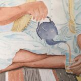 Watercolor portrait Tea time 1970