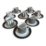 8 tasses à café en porcelaine blanche et noire motifs graphiques vintage 90's