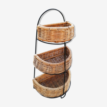 Steel display 3 baskets wicker vintage 50 60 rockabilly