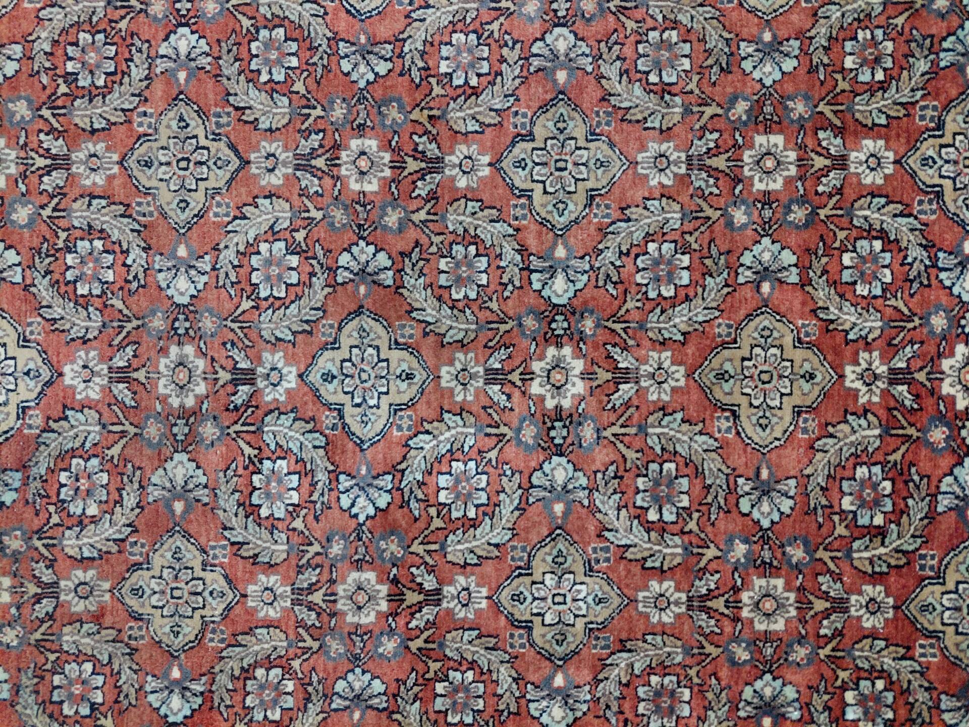 Hand-knotted wool and silk rug Kashmir India 1950