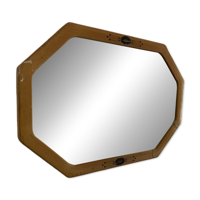 Miroir vintage 1930 Art Déco biseauté octogonal bois stuc - 66 x 45 cm