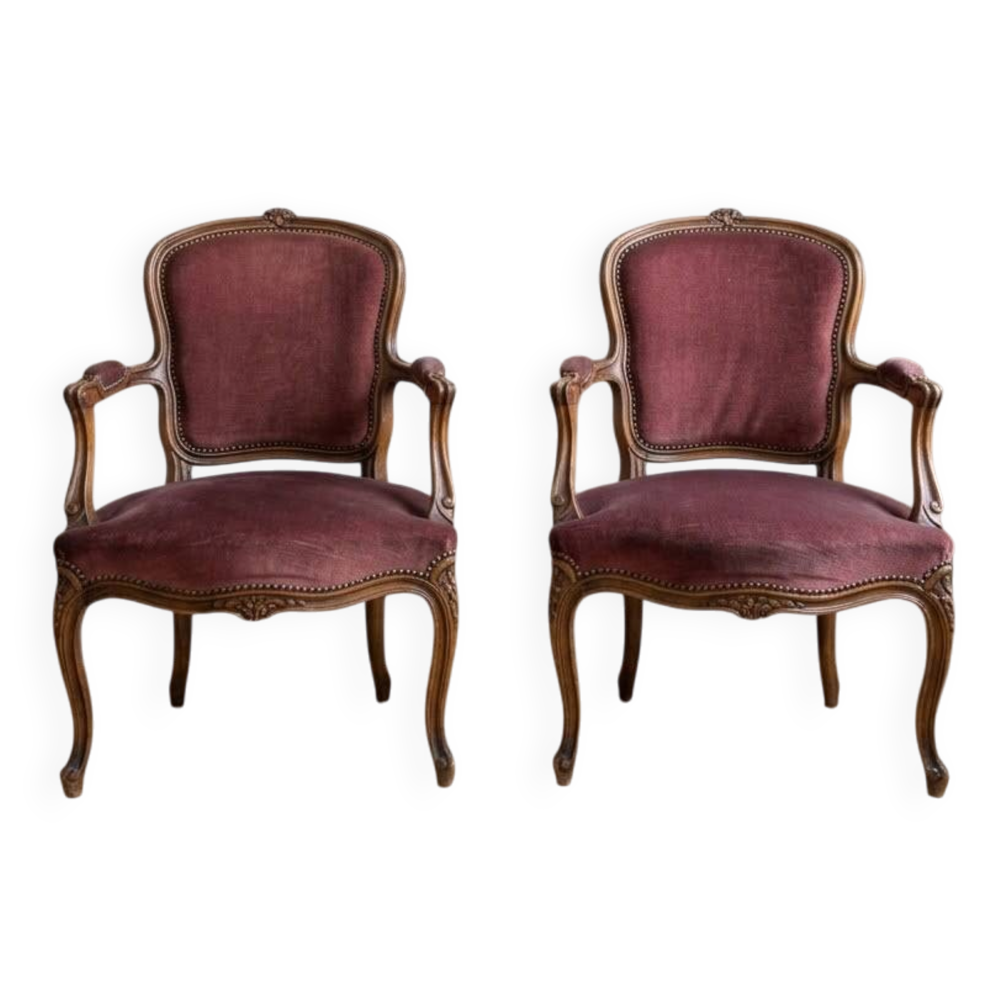 Pair of Louis XV armchairs in wood and pink velvet