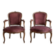 Pair of Louis XV armchairs in wood and pink velvet