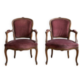 Pair of Louis XV armchairs in wood and pink velvet