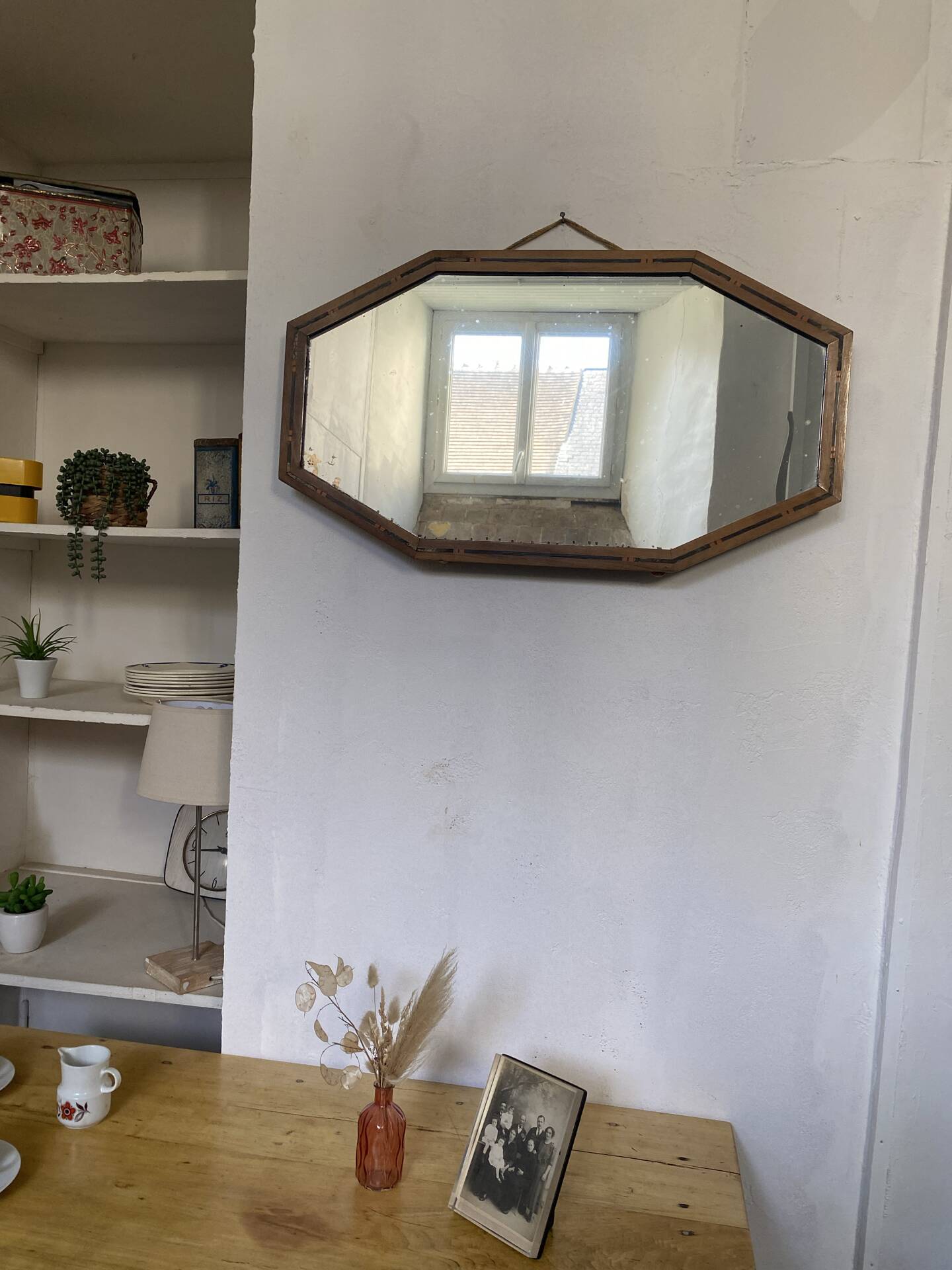 Miroir Art déco vintage bois marqueté