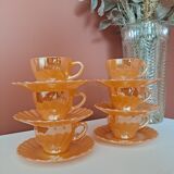 Coffee set 6 cups and sub-cups Termocrisa Mexico Pêche