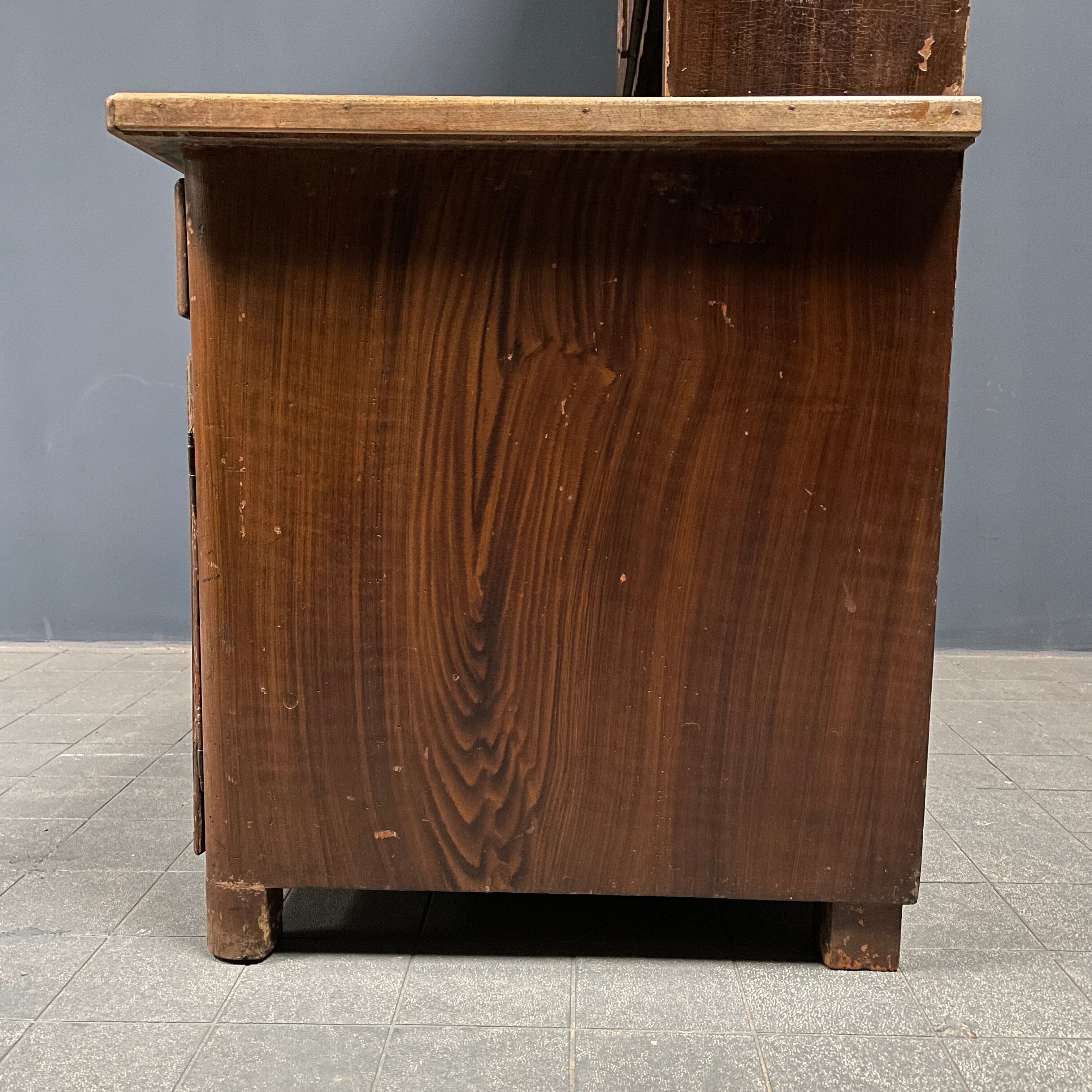 Antique painted pine desk or secretaire with wall unit from Germany late 1800s.