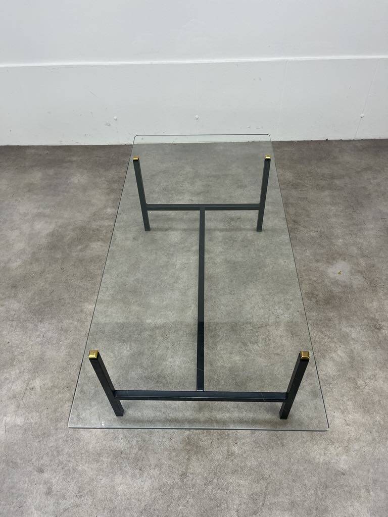 50s coffee table, glass and black metal