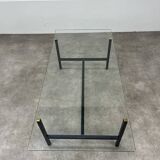 50s coffee table, glass and black metal