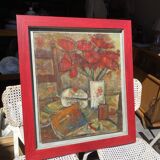 Still life with red flowers signed