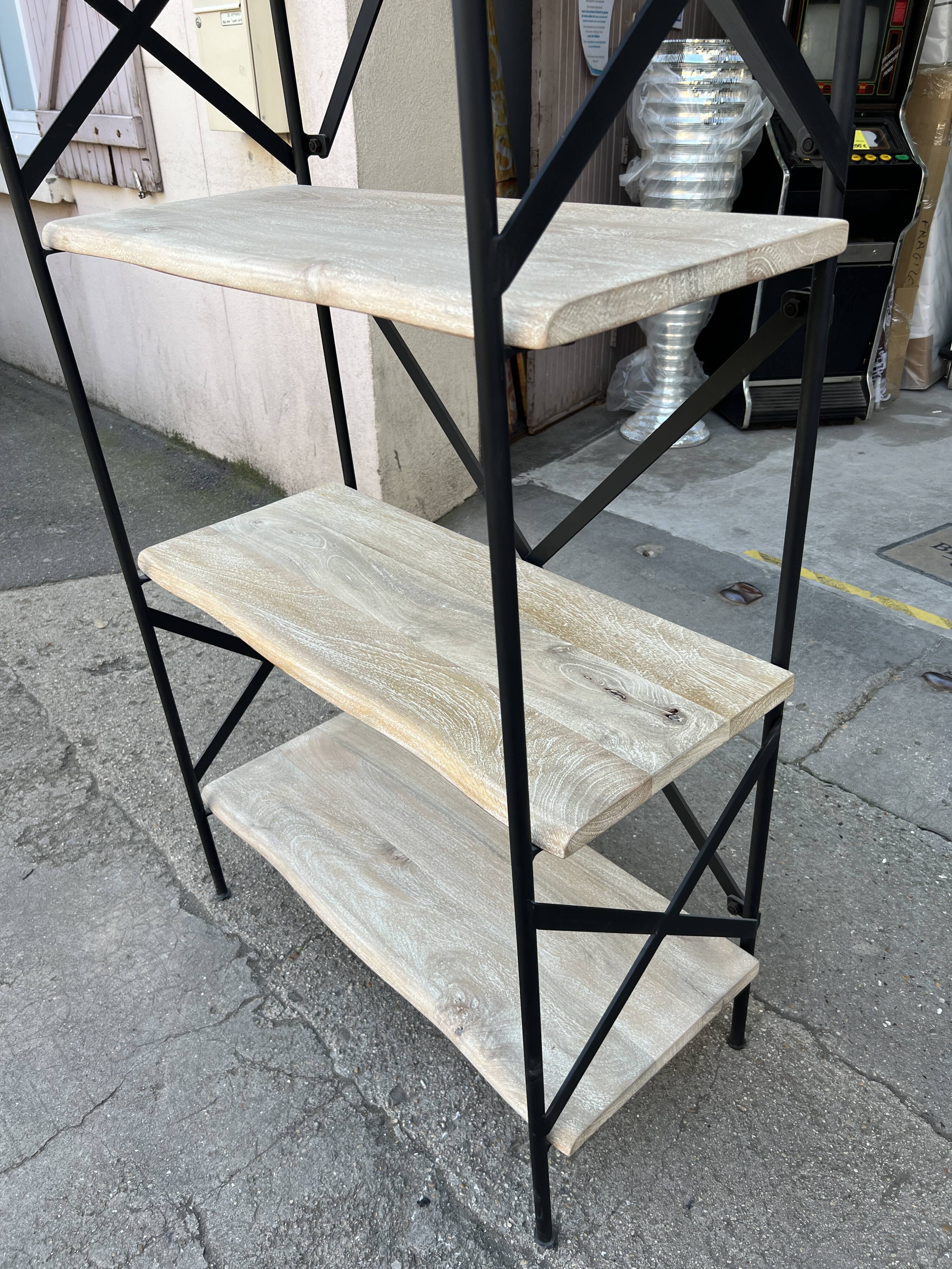 Industrial-style shelf in light wood and cast iron