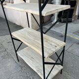 Industrial style shelf in light wood and cast iron