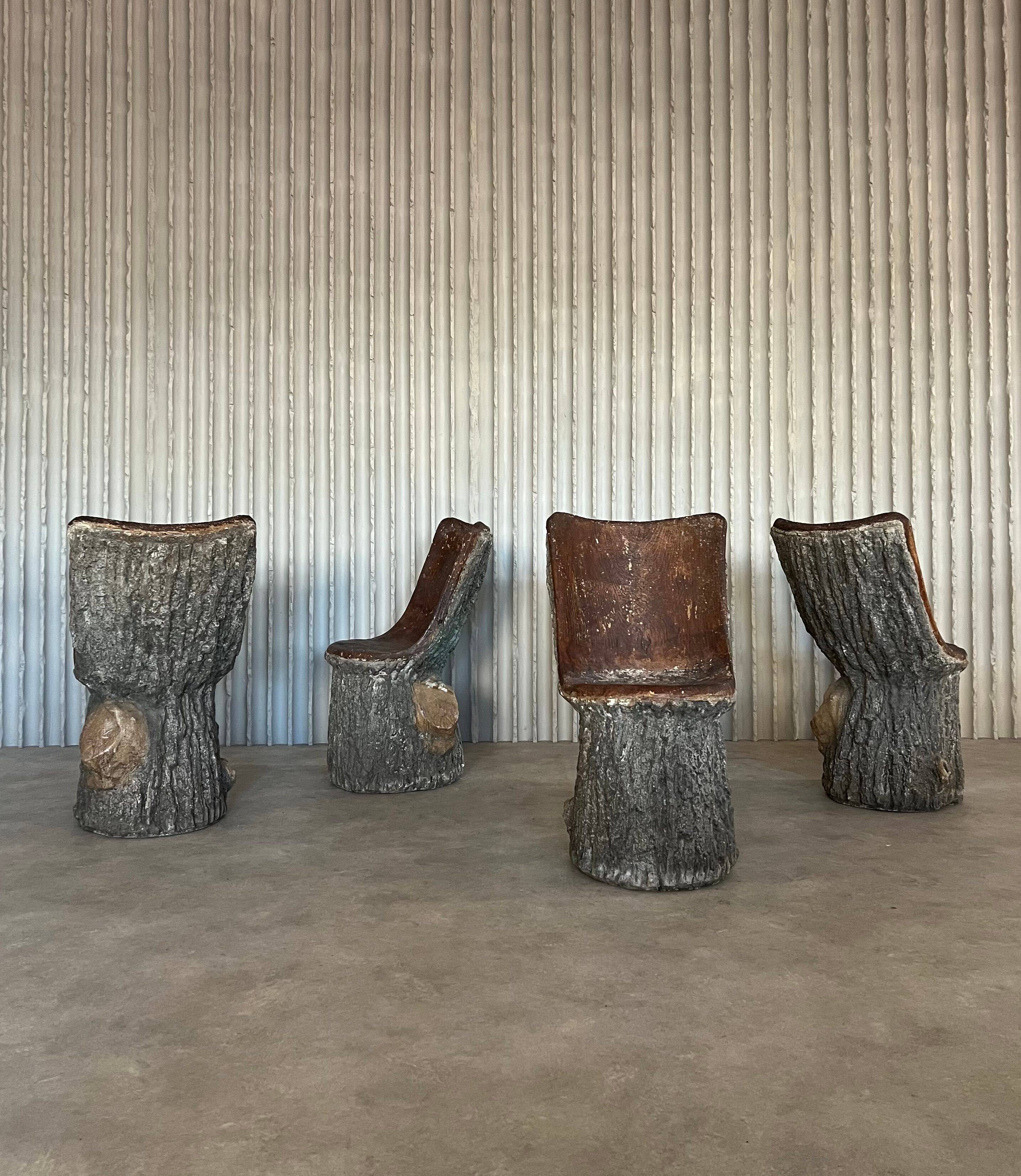 Italian faux bois concrete garden chairs