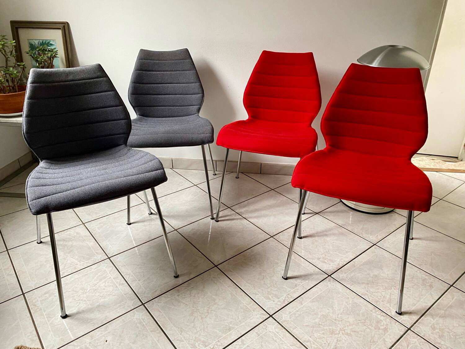 Pair of Kartell Mauï Soft grey chairs, designed by Vico Magistretti