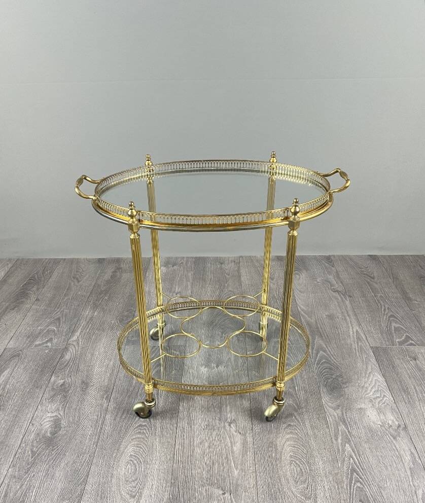 Rolling Table Cart in Brass and Glass, 20th Century