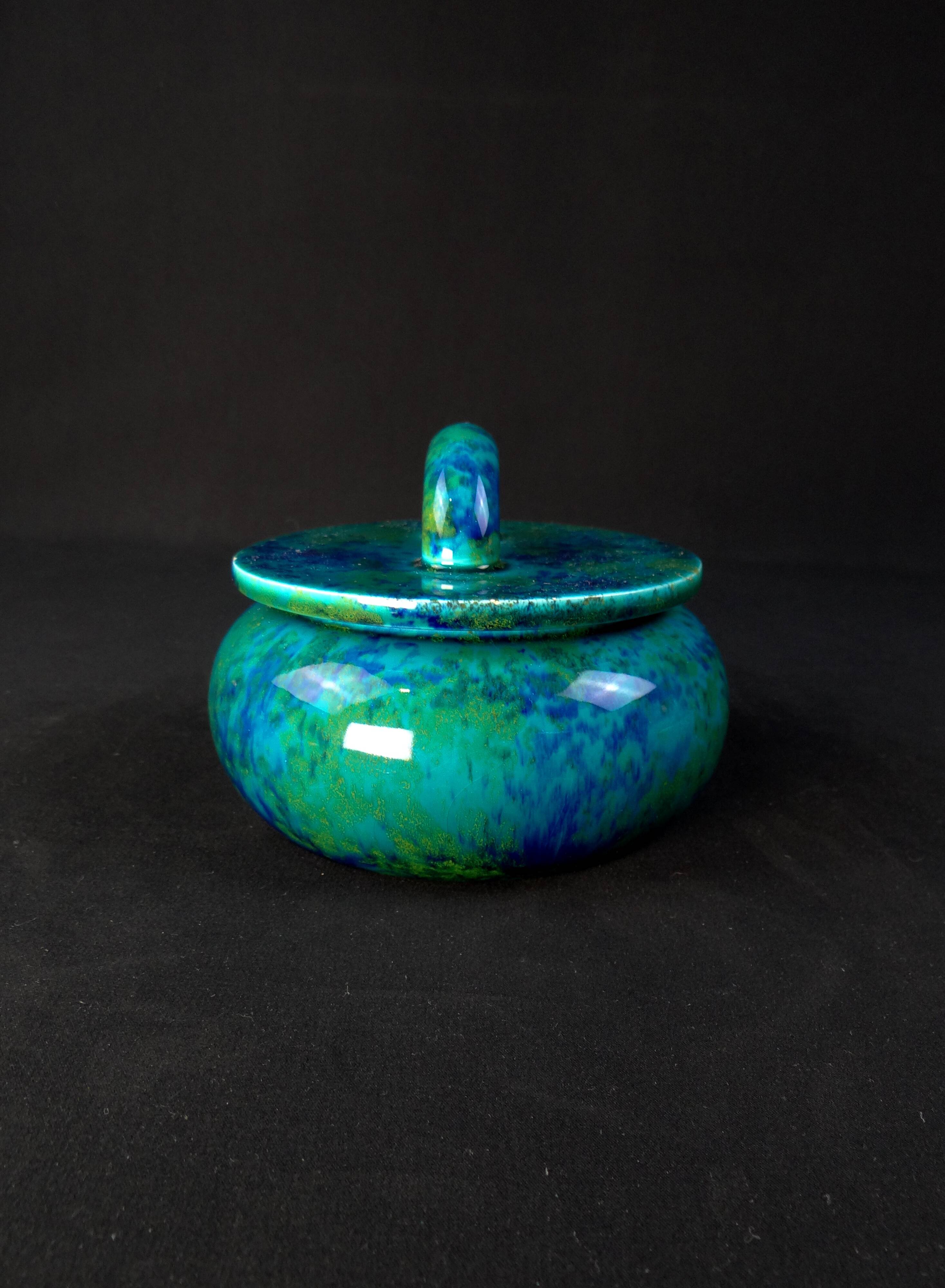 Paul milet (1870-1950) sèvres, turquoise blue bonbonnière, art deco period