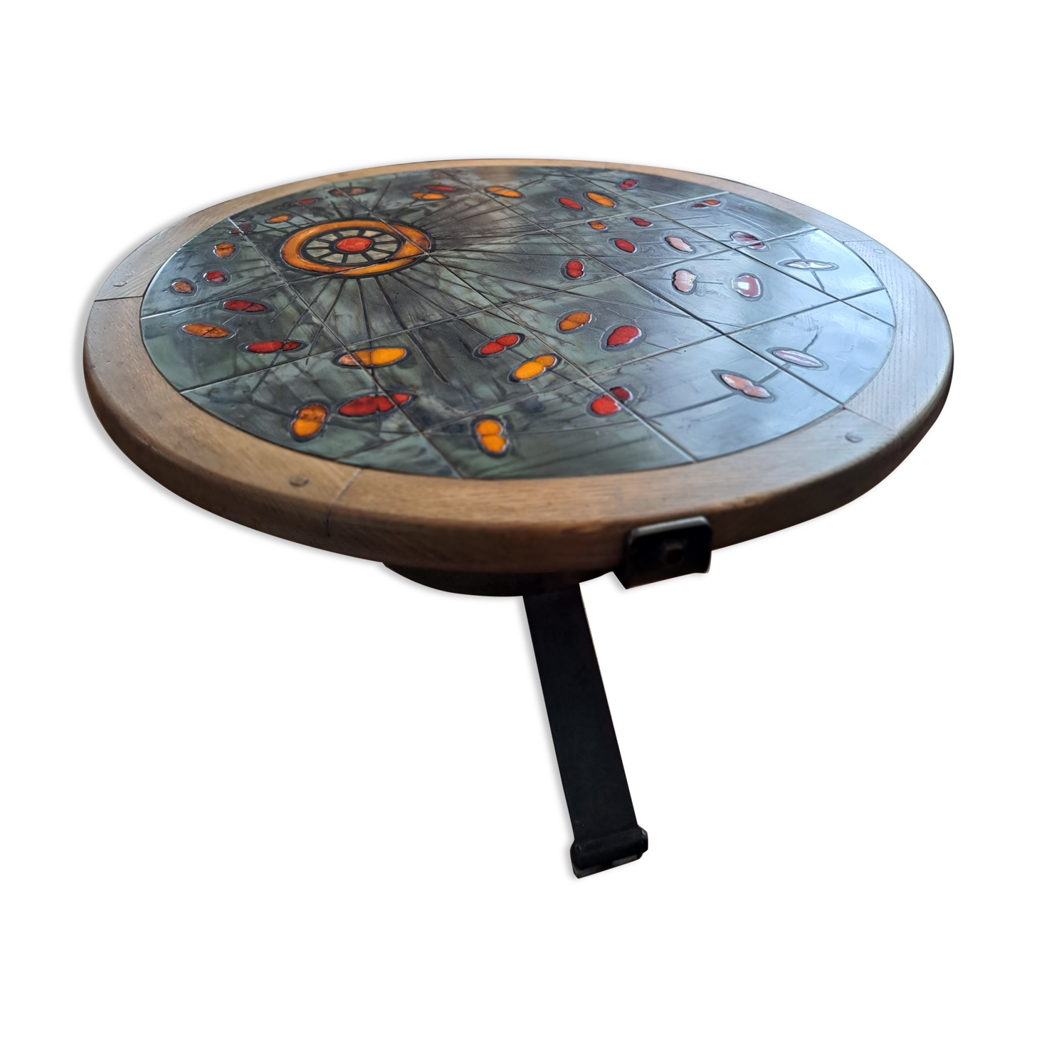 Vallauris coffee table signed drac 1960 wood earthenware steel