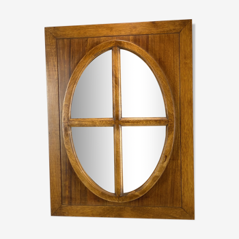 Oval teak mirror in a porthole of peniche woodwork style bull's eye 79x60cm