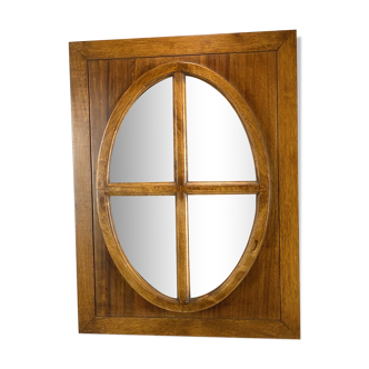 Oval teak mirror in a porthole of peniche woodwork style bull's eye 79x60cm