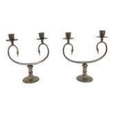 Paire de candélabres en argent massif en forme de cygne double, sculpturaux, années 1970.