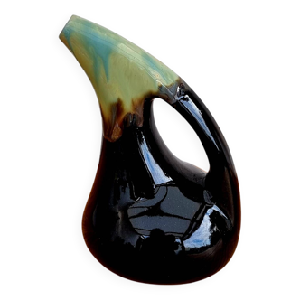 Vintage blue and black ceramic pitcher