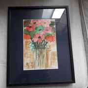 Old painting representing a bouquet of flowers