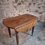 Table à abattants ancienne en noyer français – Table ovale avec rallonges pliantes des deux côtés, fin XIXe siècle