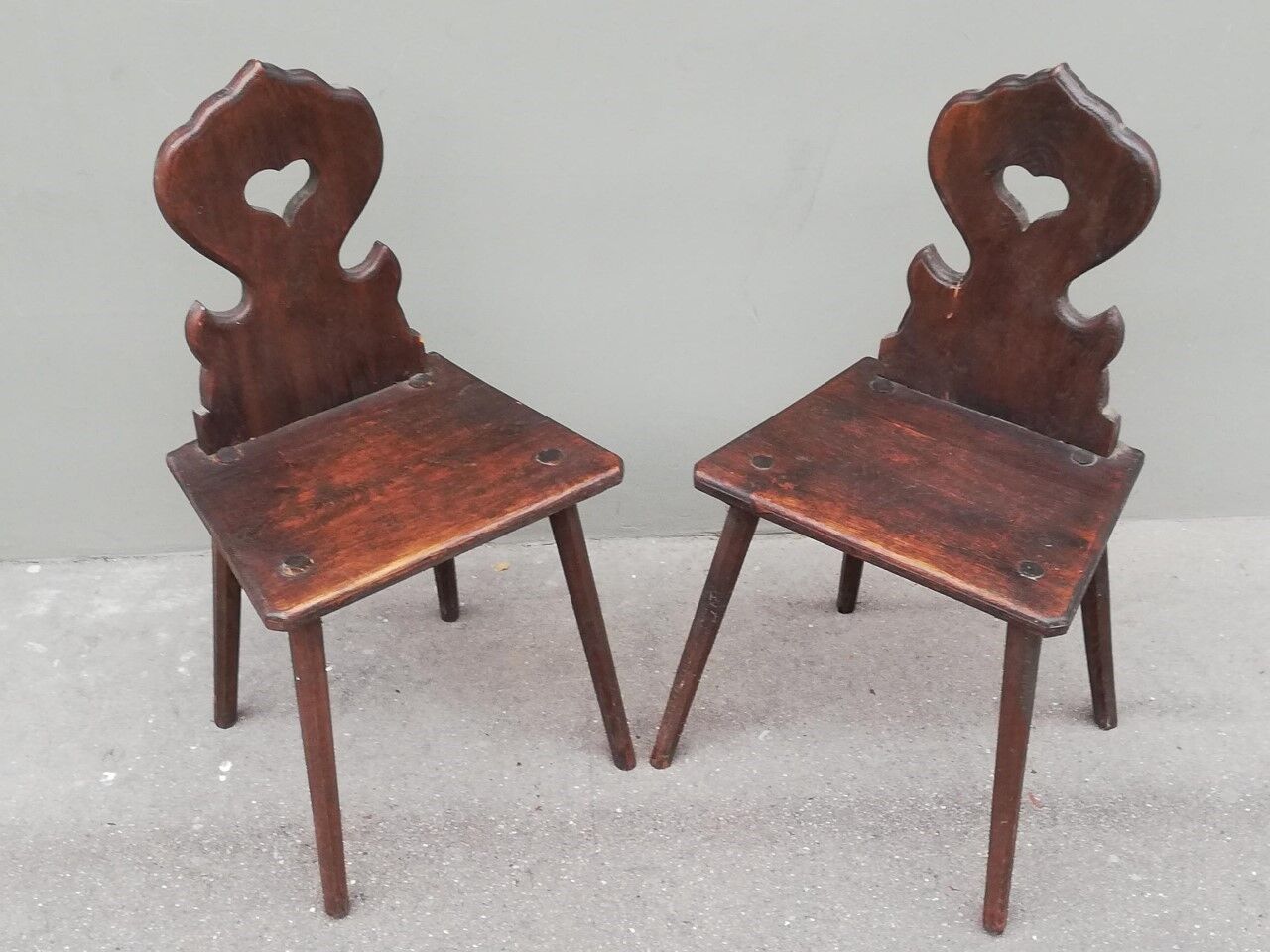 Pair of antique solid oak chairs