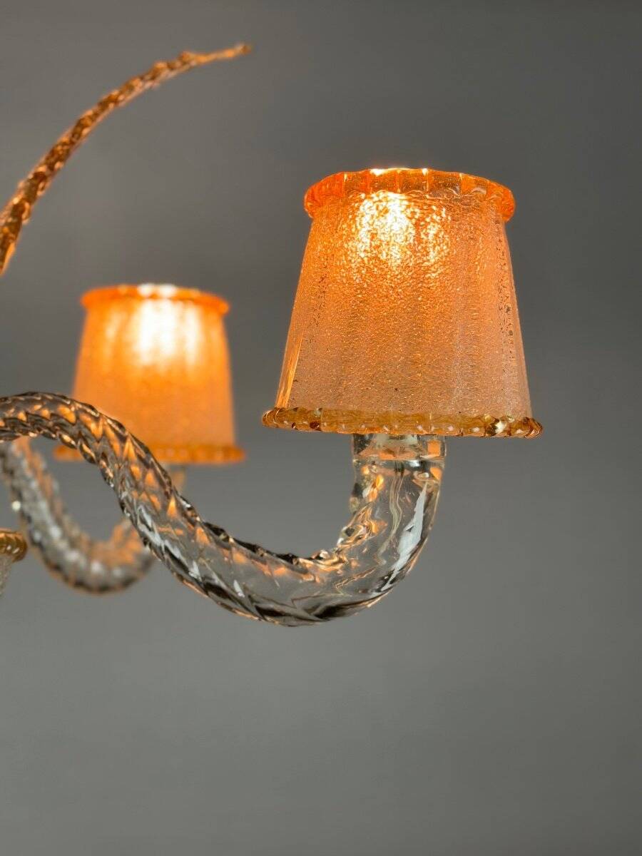 Venetian chandelier in colorless and gilded Murano glass circa 1950