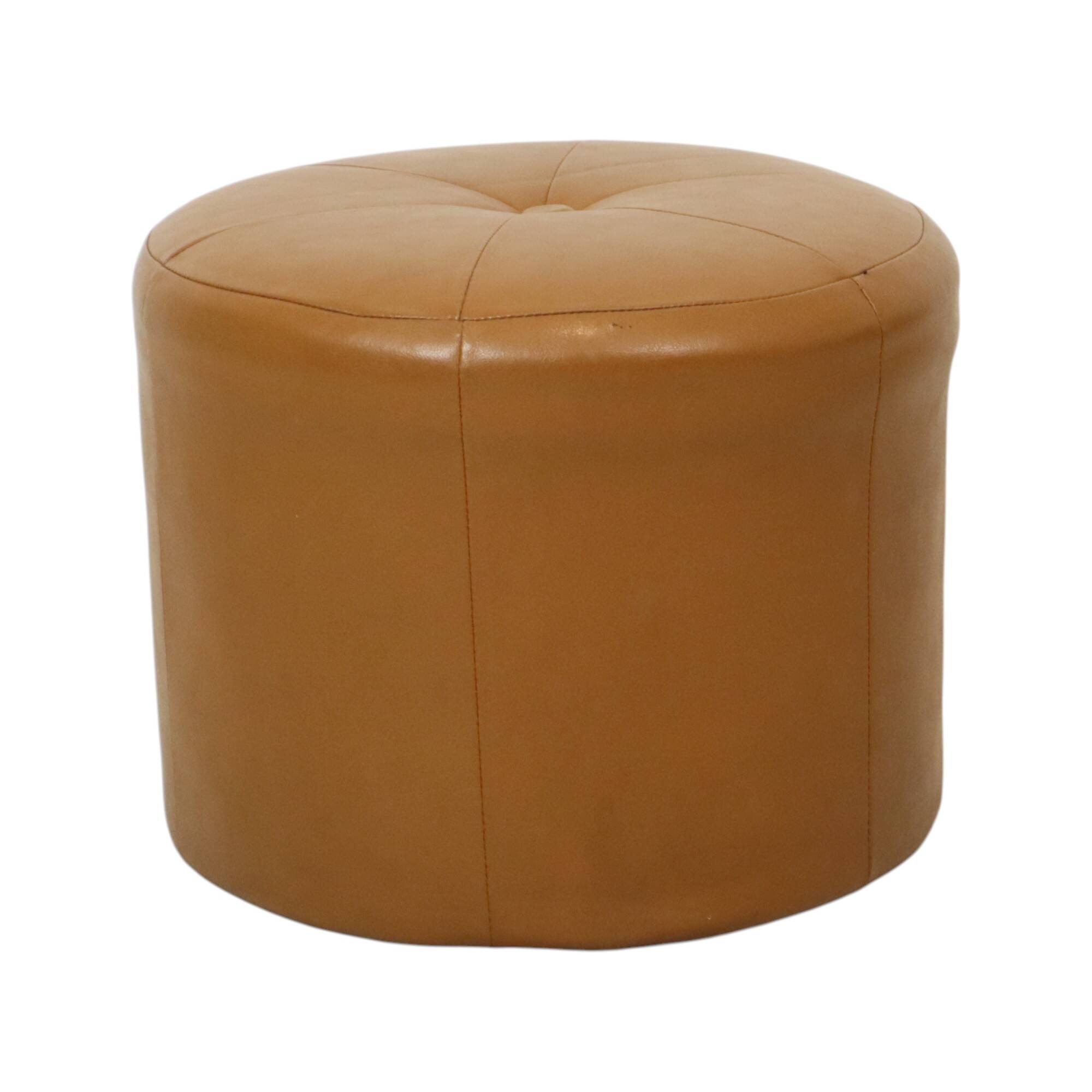 Round Vintage Pouf Camel Brown Skai Faux Leather