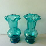 Pair of bride in blue duck glass vases of the 1920s