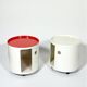 Pair of 70s Kartell Componibili on Wheels in Off White and Coral