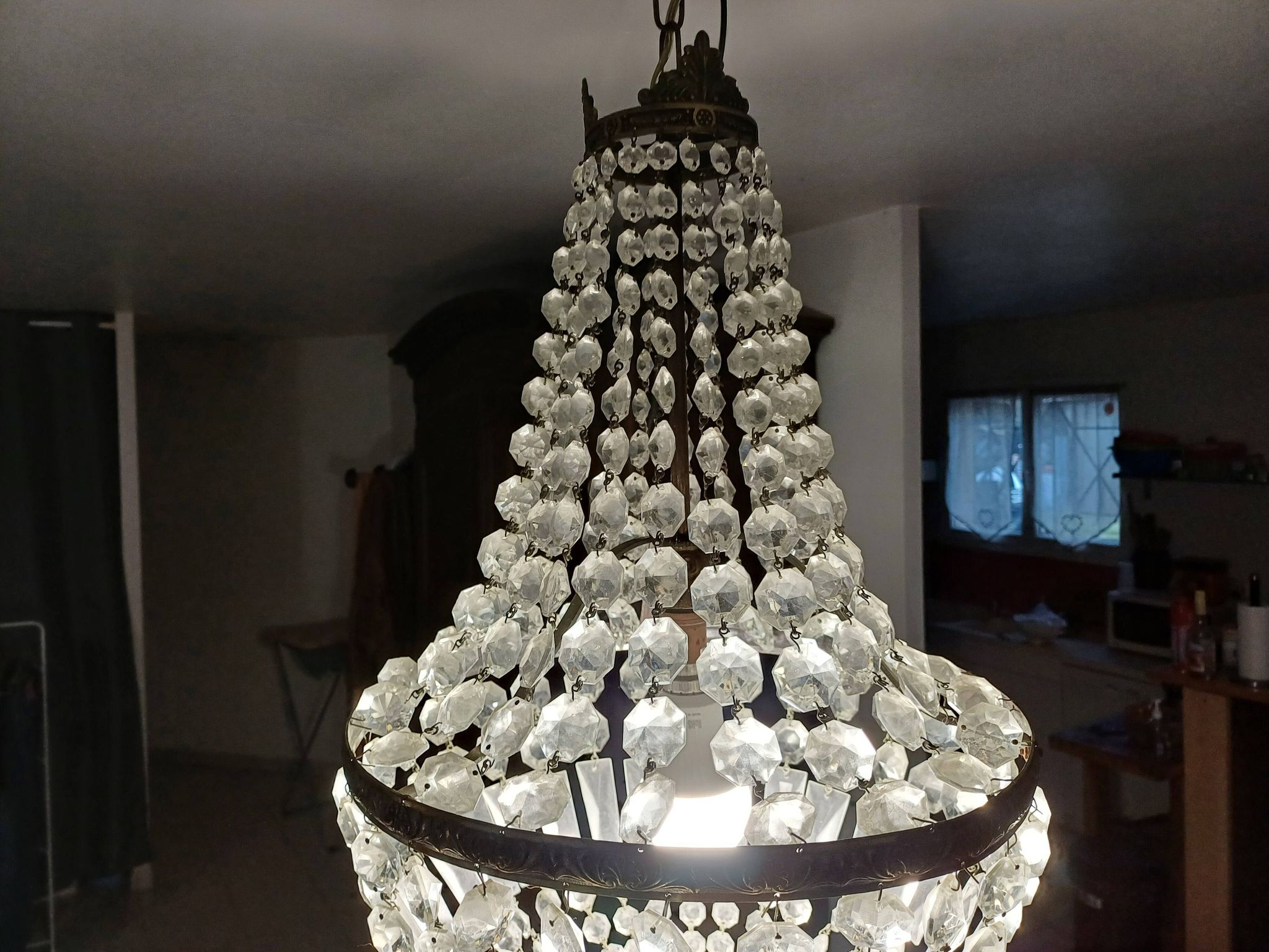 Crystal and Brass Hot Air Balloon Tassel Chandelier