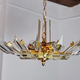 Chandelier '"sun" by Oscar Torlasco for Stilkronen cut glass triedri, Italy, 1970