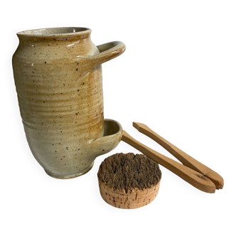 Pot à cornichons grés avec pince et bouchon en liège