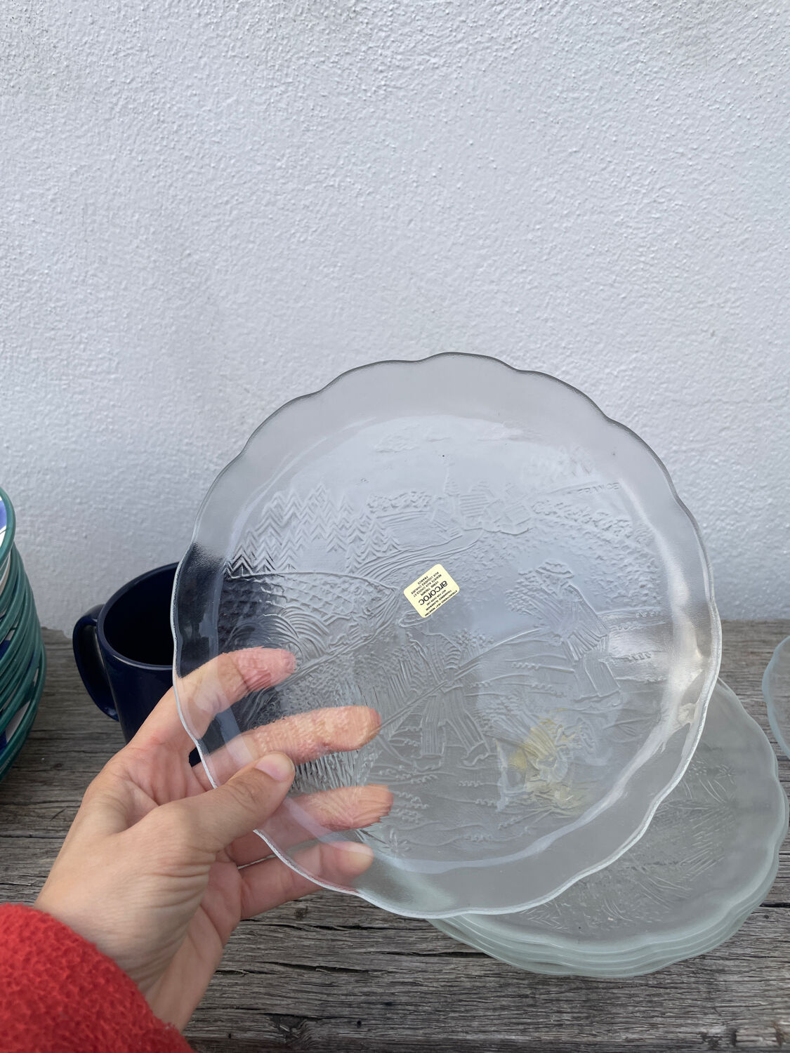 6 transparent dessert plates with a country design by Arcoroc