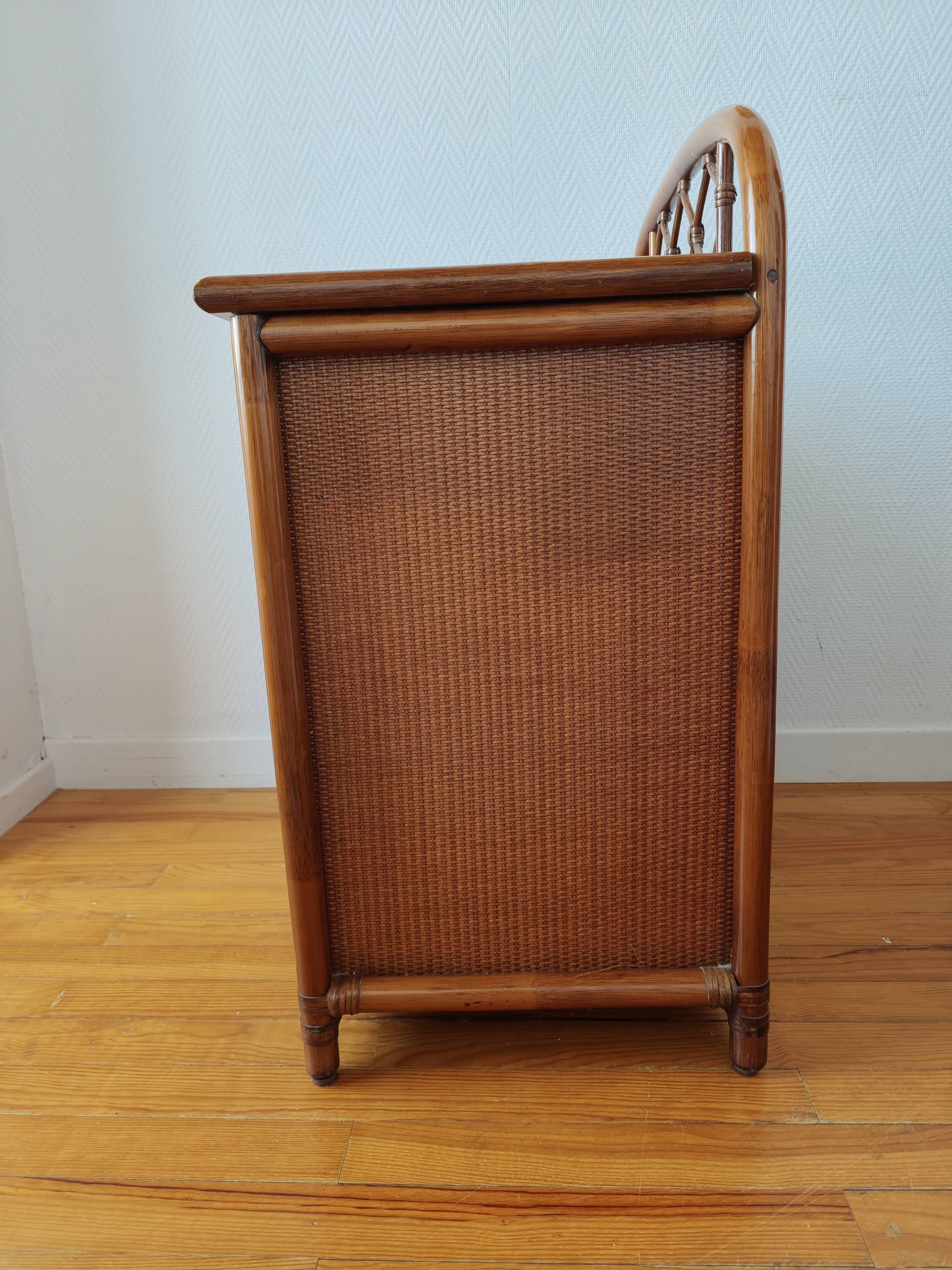 Vintage rattan and cane commode from the 1970s.