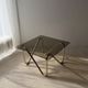 Coffee table with smoked glass and curved metal base